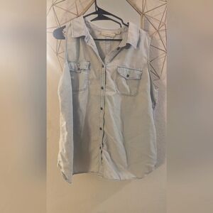 1X Sejour button up light blue denim sleeveless shirt tank